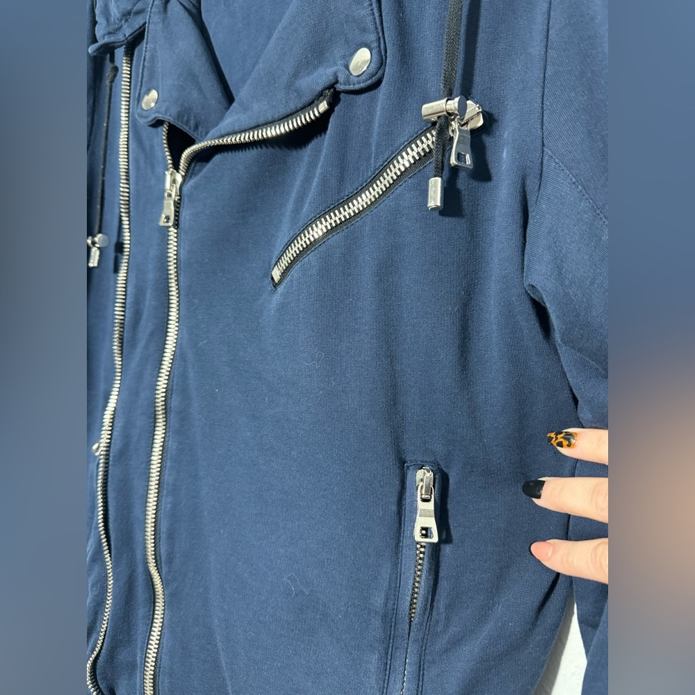 Balmain Zipper Jacket With COA & Removable Hood in Navy - Picture 5 of 15